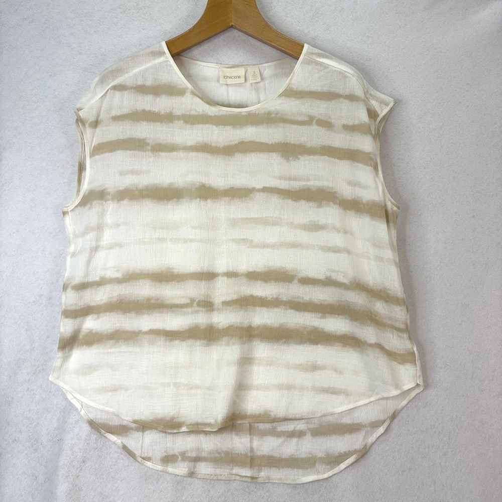 NWT Chicos Putty Genna Cloud Stripe Cotton Top Womens XL Lightweight Neutral